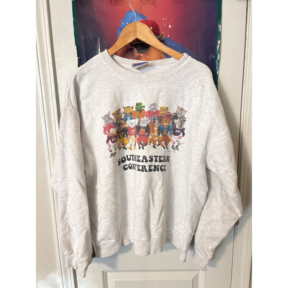 Vintage Hanes SEC Mascots Sweatshirt Men Large Gray Don Collins SEC Football